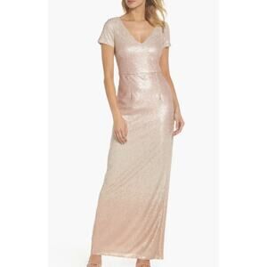 NWT Adrianna Papell Ombré Sequin Column Gown Blush Size 2 New With Tags